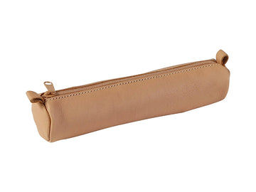 【Clairefontaine｜Leather pencil cases】_植鞣小羊皮革拉鍊軟袋 _小圓形_Ø35x180mm